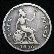 1836 William IV FOURPENCE GROAT, Bare Head Silver Coin - near Fine    b