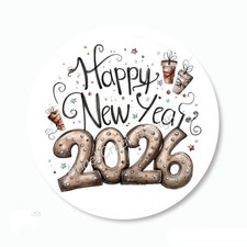 WHIMSICAL HAPPY NEW YEAR PARTY FAVORS SCRAPBOOK STICKERS ENVELOPE SEALS LABELS