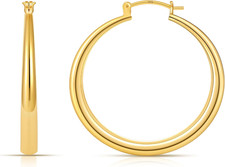 14K Gold Plated Hoop Earrings for Women 14K Real Gold Plated, Chunky 14K Gold Pl