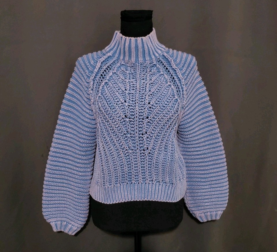 Free People Sweater Sweetheart Chunky Rib Knit Blue Purple Pullover ...