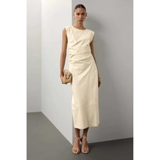Modern Citizen Cream Inari Cotton Twill Boat-Neck Dress Small