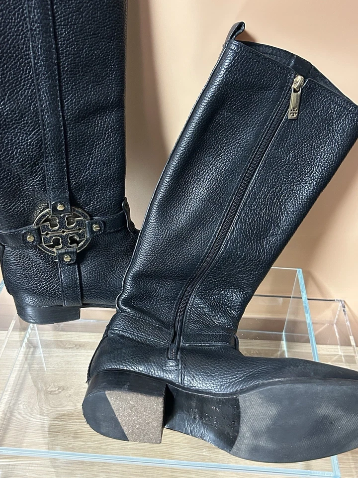 Botas de equitación altas Tory Burch para mujer de cuero Amanda talla 7,5 negras ecuestres Foto 4 de 4
