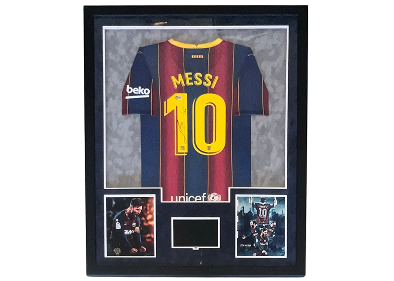 Lionel Messi Signed FC Barcelona Jersey Framed LED Video Beckett