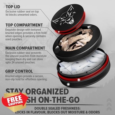 AVENTURIS Zyn Metal Can Holder Titan Black Knurled Edge Odor Proof