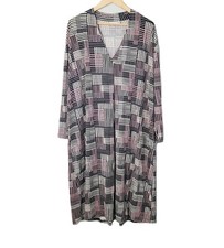 Masai Copenhagen Nevi Jersey Dress Purple Black Grid Knit Shift Long Sleeve 2XL