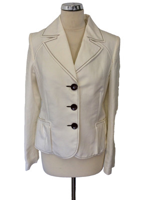 BNWT MARIE MERO IVORY LINEN & COTTON JACKET WITH BROWN TRIM SIZE 10 COST £220