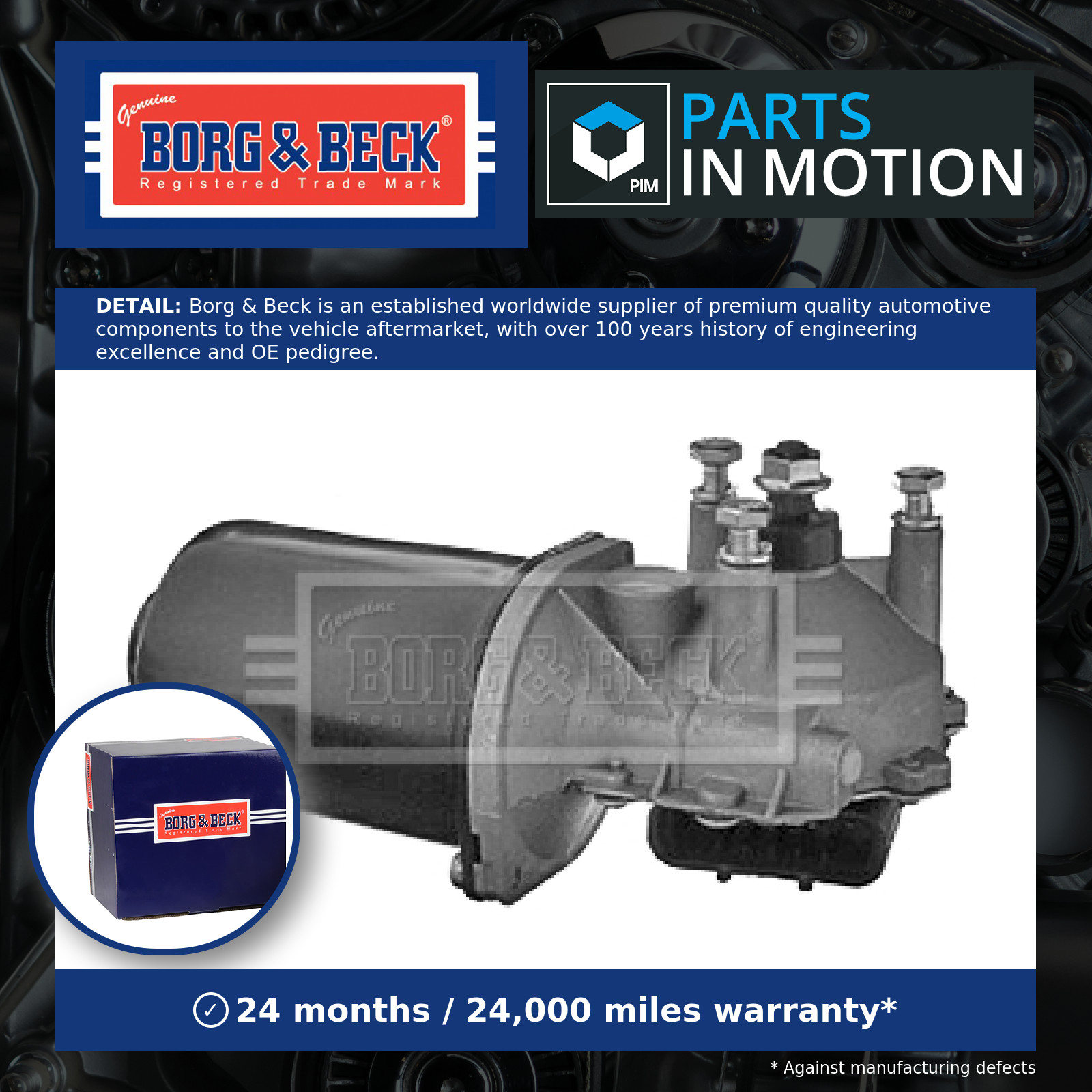 Wiper Motor Front BWM1000 Borg & Beck 1270000 23001902 23002751 24441422 Quality