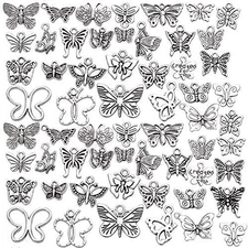 60pcs Silver Butterfly Charms Tibetan Butterfly Shape Alloy Pendants Insect Char