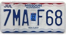 *BARGAIN BIN*  2022 Missouri 2021 Bicentennial License Plate #7MA F68