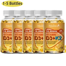 Vitamin K2 (250mcg) + Vitamin D3 (10,000 IU) 120 Softgels - Gluten Free