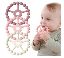 3 Pack Ring Teether Baby Infant Toys, Baby Essentials, Silicone Teething Ring...