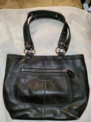 COACH F14683 Penelope Black Pebbled Leather Large Shoulder Bag Tote Purse COA