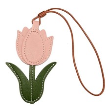 Flower Bag Charms PU Leather Cute Tulip Keychain Boho Purse Pink Tulip Hangin...