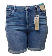 MARKS & SPENCER Ladies Shorts Tailored Cotton Boyfriend Smart Zipped Blue UK 14