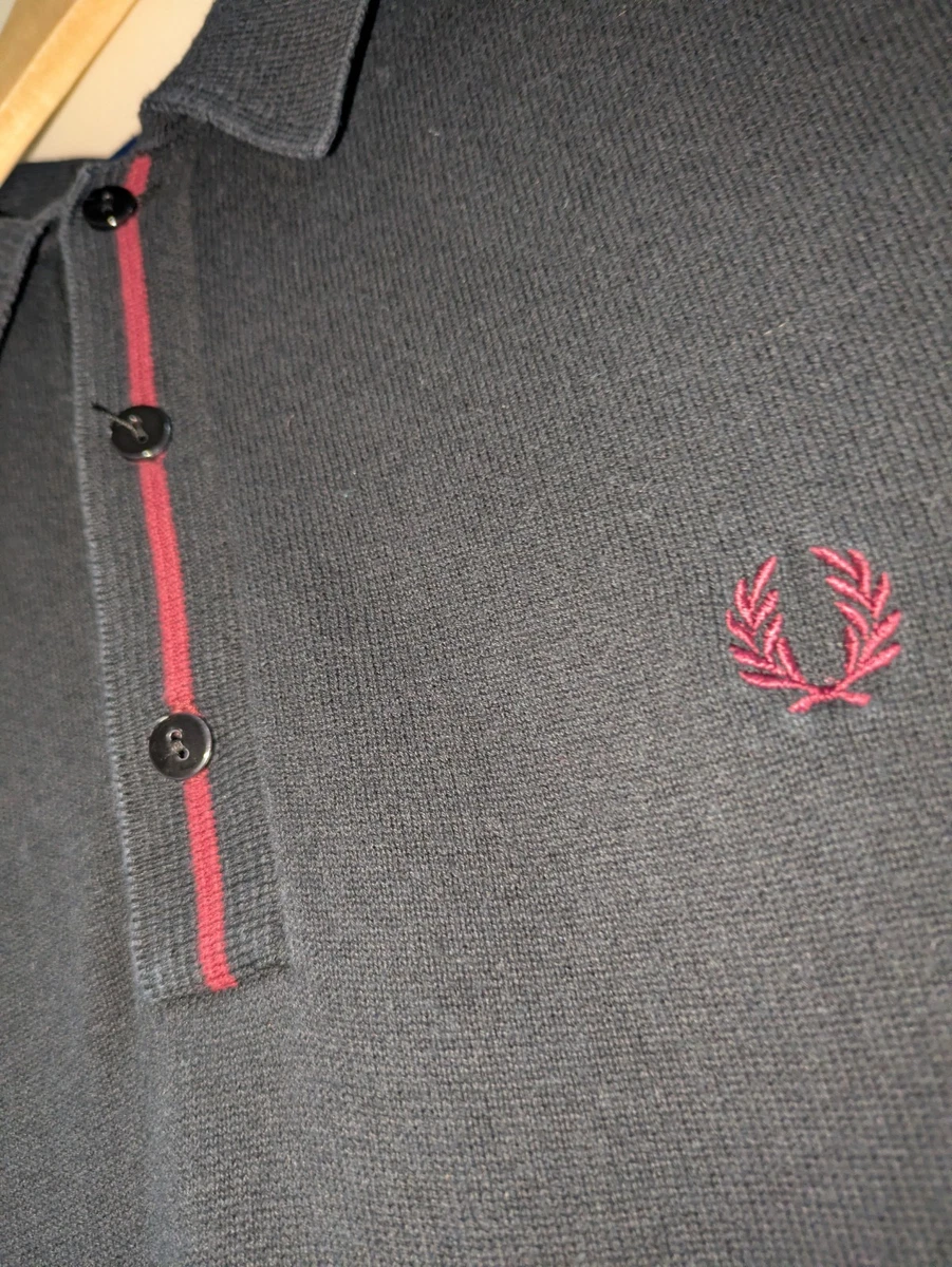 Fred Perry Polo Tejido Negro Burdeos A Rayas Algodón Hombre Talla M Manga Corta