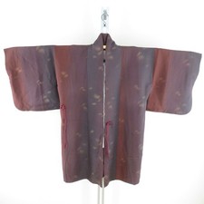 Kimono coat Silk Blur pattern Purple Brown 40.2inch Women's