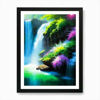 Wasserfall Farbgemälde Kunstdruck gerahmt Wandbild Poster Leinwanddruck Bild