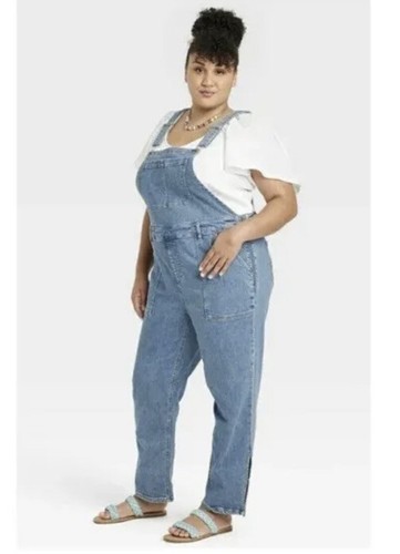Ava & Viv Latzhose Damen 26 W Stretch Denim blau Jeans mittlere Waschung neu mit Etikett $ 46