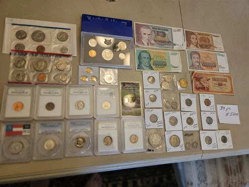 39 PCGS slabbed coin lot unc, SILVER BAR & MORGAN DOLLAR  Proof & Mint set's