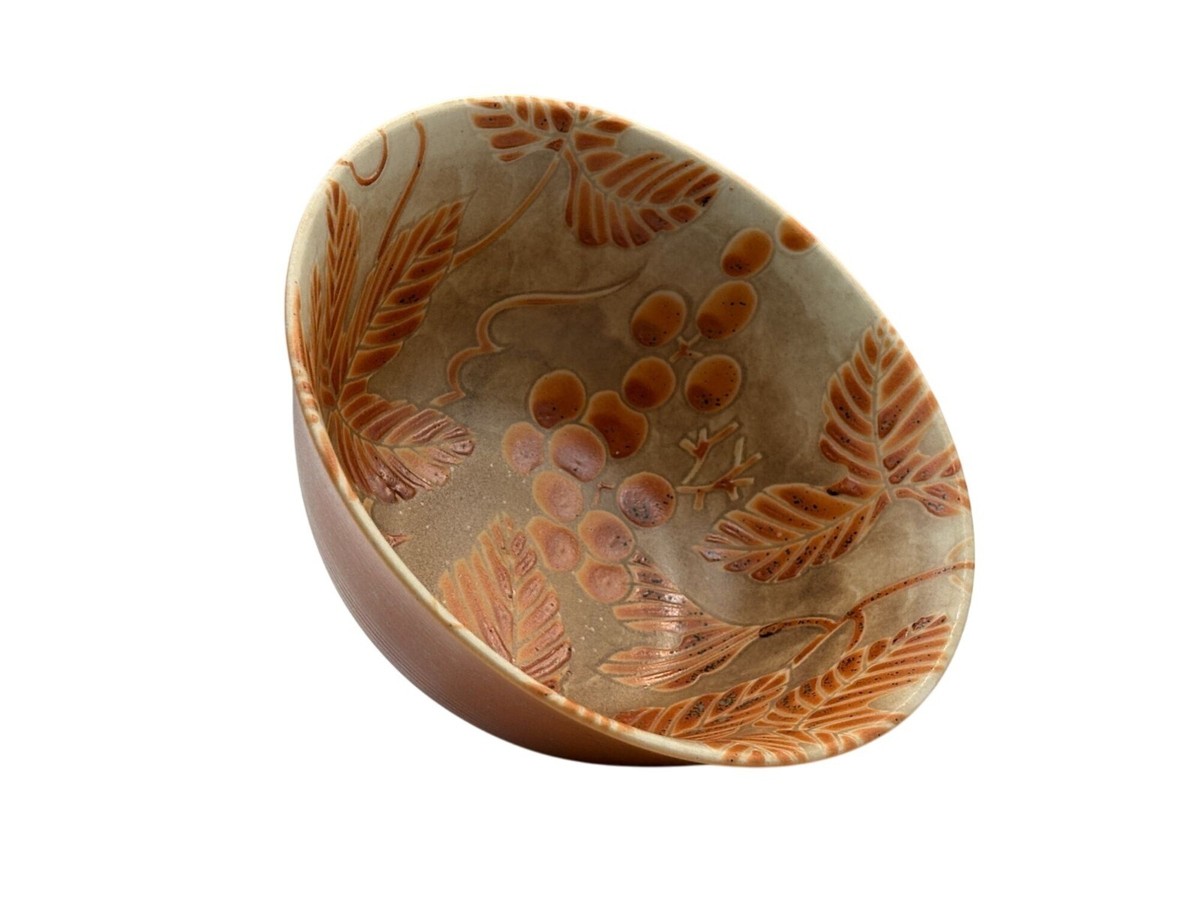 KOTOBUKI San Francisco Made In Japan Orange Tan Bowl Leaves