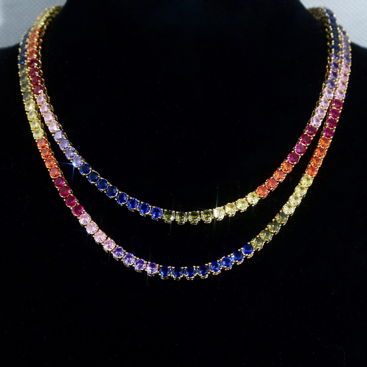 18k Rose Gold Plated 5mm Multicolor Tennis Necklace made w
