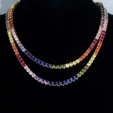 18k Rose Gold Plated 5mm Multicolor Tennis Necklace made w Swarovski Crystal