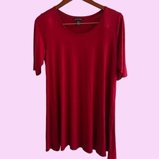 Eileen Fisher Womens T-Shirt Red Big Tall Long Crew Neck Stretch Pullover Top