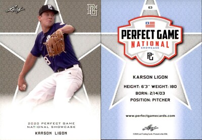 KARSON LIGON 2020 LEAF PERFECT GAME NATIONAL SHOWCASE ROOKIE CARD #63