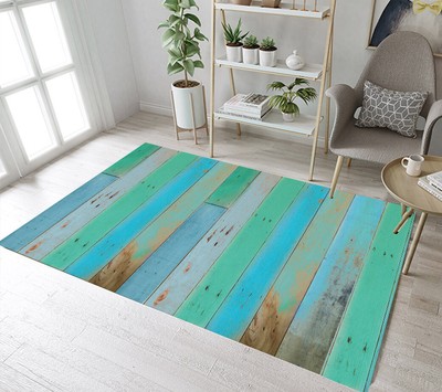 Blue Rustic Wood Board Floor Yoga Mat Bedroom Carpet Living Room