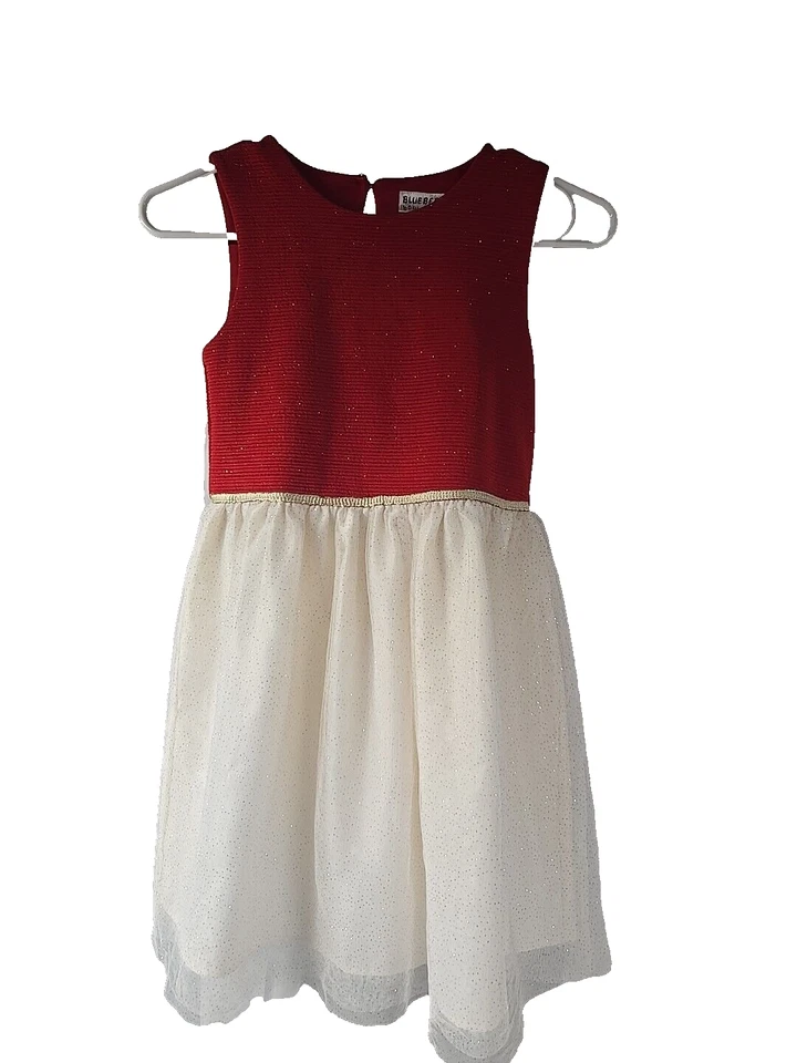 Vestido Blueberi Boulevard Niñas Rojo Dorado Tul Calce y Acampanado Forrado Talla 10/12 Foto 4 de 4