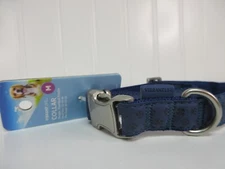 Vibrant Life Dog Collar Medium Navy Blue Embossed Design Adjustable 12"-20" Neck