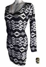 NEW MADRAG JUNIORS SEXY Bodycon Cut Out Back-Black/White  Dress Sz Large L-  