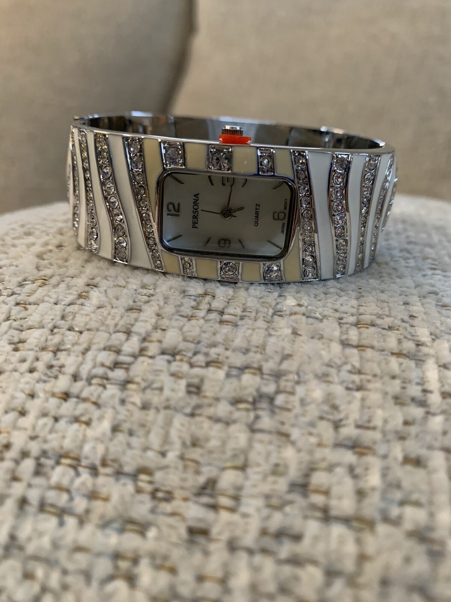 NEW Persona Silver/White Rhinestone Closed Cuff Women display picture 1