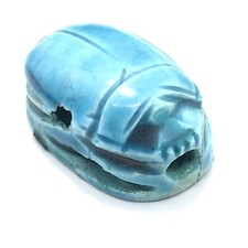 Vintage Egyptian Design  Blue Carved Scarab Bead   *1