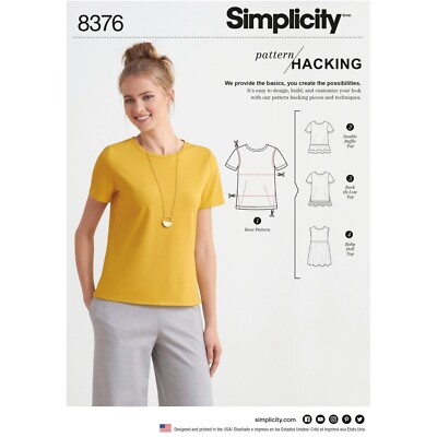 SIMPLICITY 8376 MISSES TOPS Sewing Pattern Sizes XXS & XXL pattern Hacking