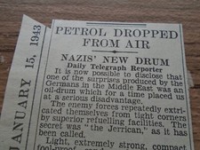 jerry can  petrol can automobilia    small newspaper cutting WW2