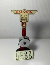 Vintage MARX 1930's Caution High Speed Trains Sign Two Sided w/ Bell