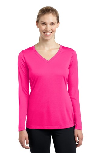 Sport-Tek LST353LS Women's Long Sleeve Tshirt V Neck Performance Dry Fit T-Shirt - Picture 14 of 21