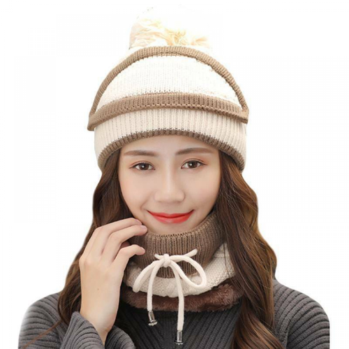 Winter Ladies Knit Hat And Scarf Set Face Mask Knitted Fleece Warm Caps Casual - Picture 9 of 18