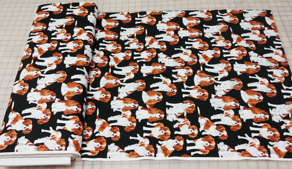 Tela de algodón Cavalier King Charles Spaniel perro cachorro inglés Springer Bretaña Foto 2 de 2