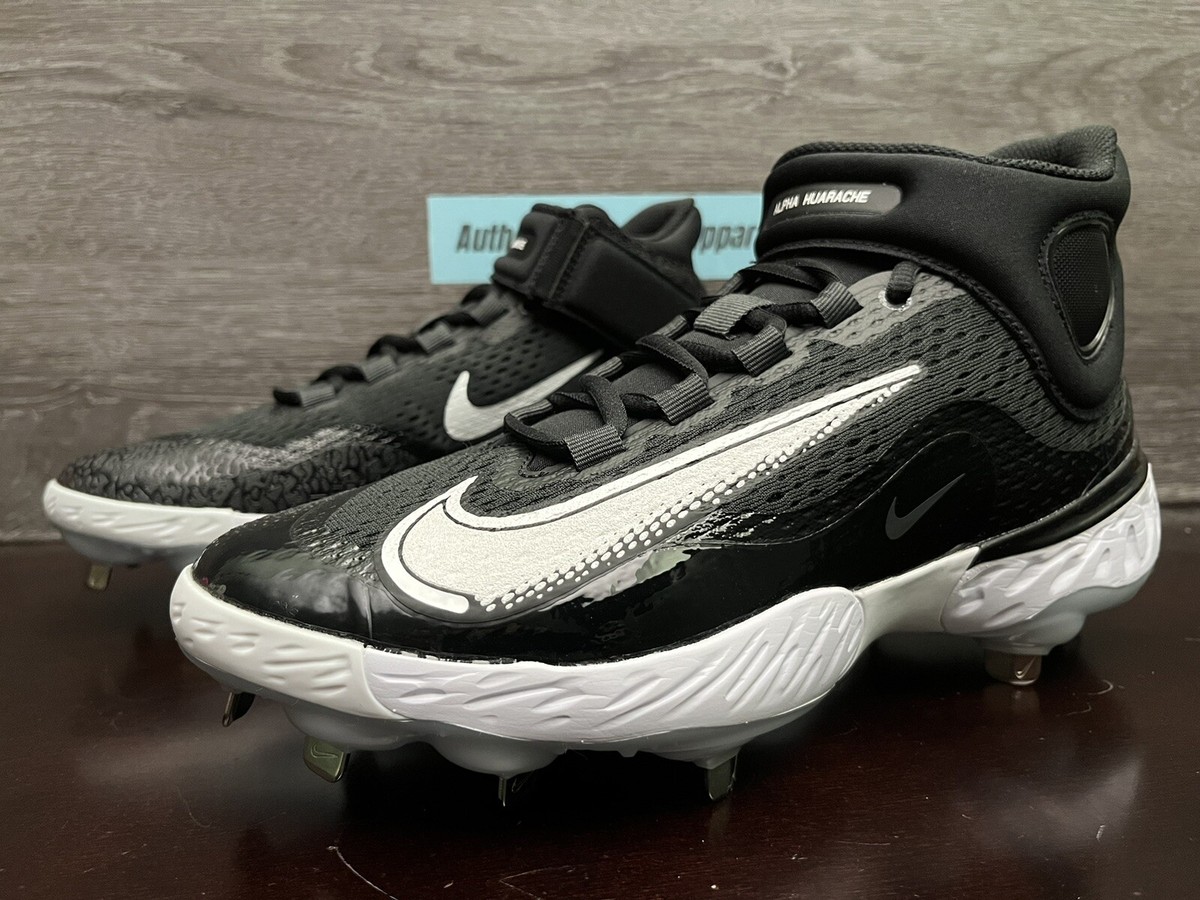 Nike Alpha Huarache Elite 4 Mid Black White Baseball Cleats  display picture 2