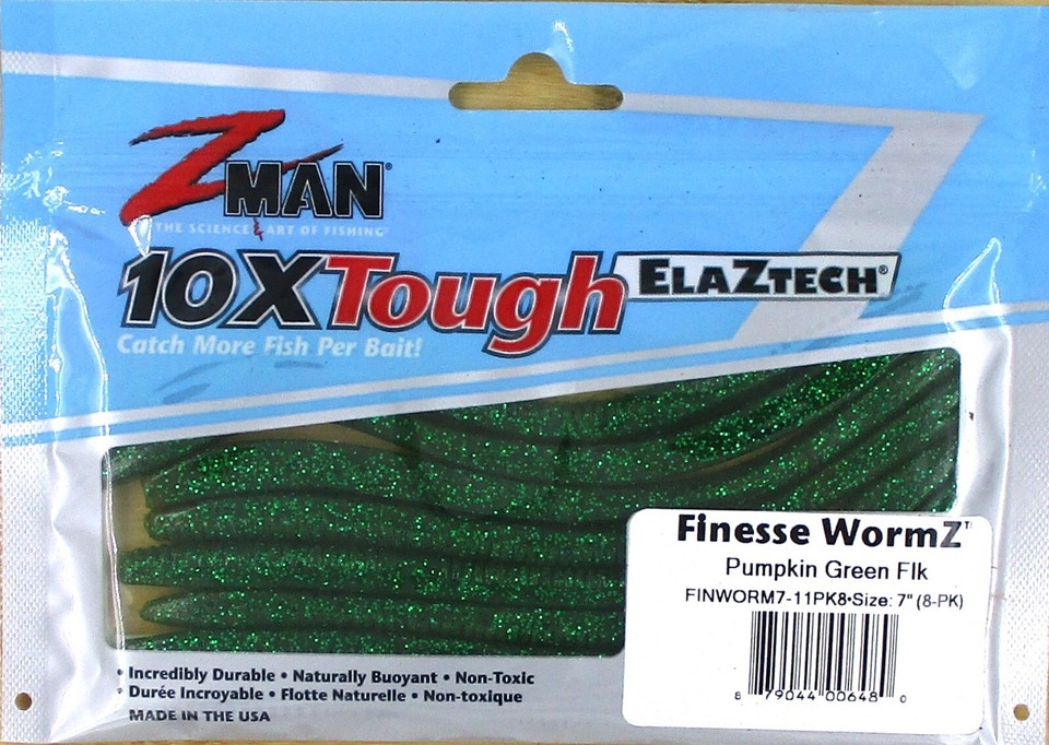 (6) Unopened Packs Bag ZMan 7" Finesse Wormz Worm Pumpkin Green Flake