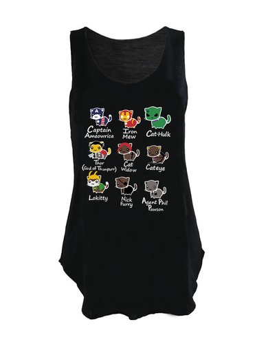 Womens Kitty Cat Avengers Super Hero Characters Vest Tank Top New Singlets shirt - Picture 3 of 9