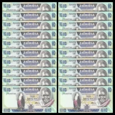 Zambia 10 Kwacha, 1986-1988, Pick#26, Lot of 20 pcs, UNC
