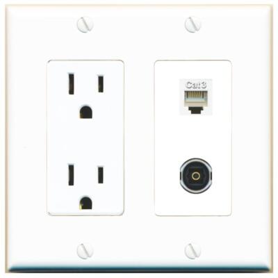 RiteAV Power Outlet and PHONE TOSLINK Wall Plate Decorative [White]