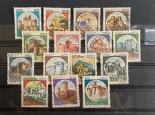 VARIETA- CASTELLI- D"ITALIA, LIRE 50,100,150,200,....750 Stamp, 15 pcs