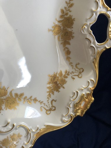 AK KAISER Royal BR 22 KT Gold Accents Floral Square Platter Handled Germany RARE - Picture 5 of 12
