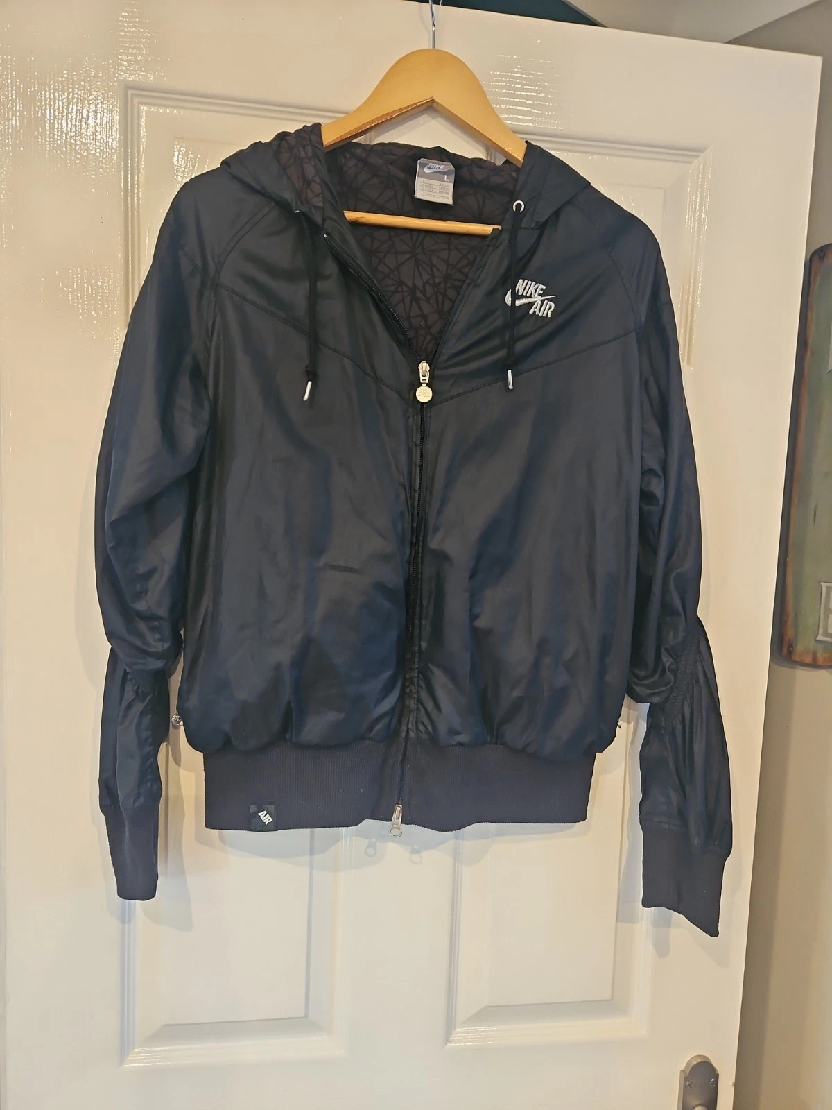 Vintage NIKE AIR Windbreaker Hooded Jacket Black Men’s Large Y2K Streetwear 90s
