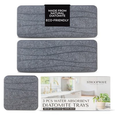 Water Absorbing Stone Tray for Sink - Set of 3 Diatomite Drying Tray for Kitc...