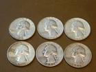 Lot of 6 Washington Silver Quarters-90% Silver - Circulated  1 oz -$1.50 FV (L4)